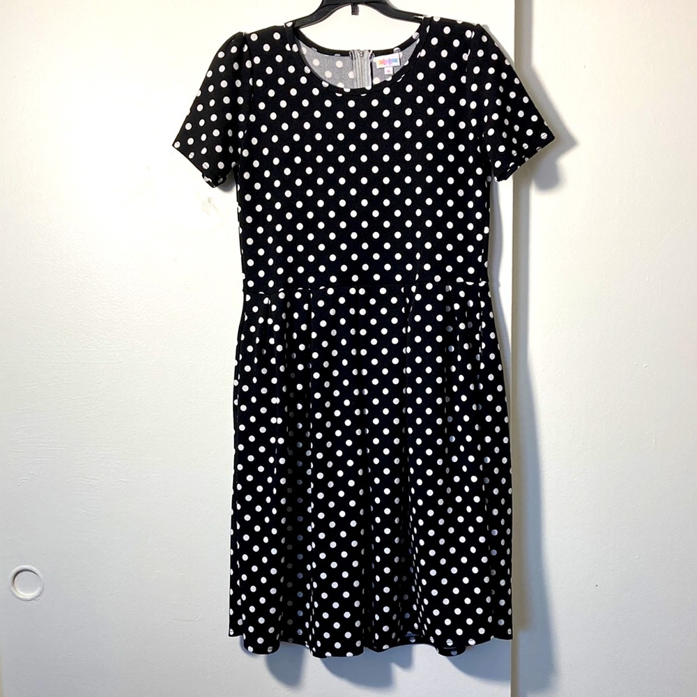 LuLaRoe Black and White Polka Dot Amelia Dress Size XL